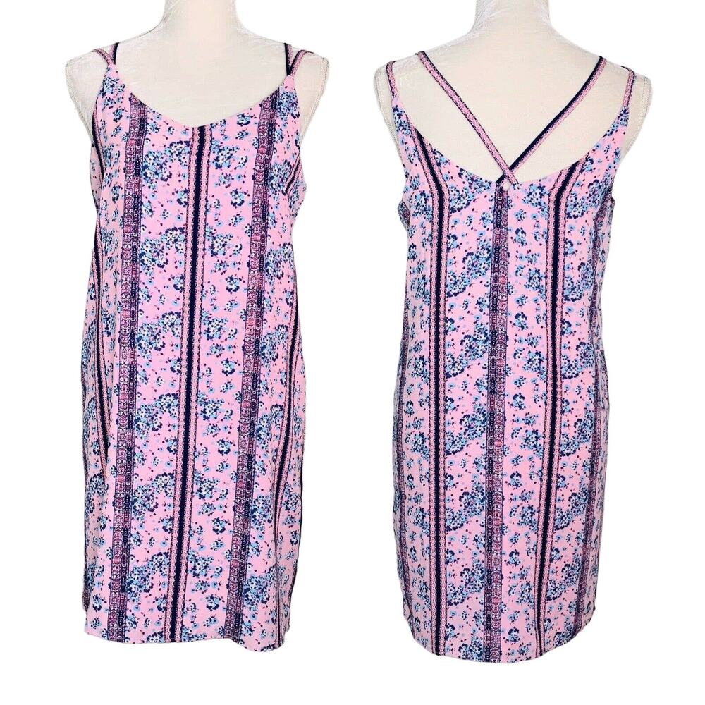 Pink Rose Dress Large Dusty Pink Floral Spaghetti Strap Lined New